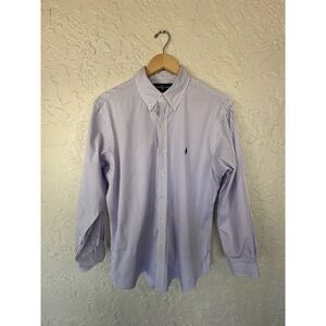 Ralph Lauren Custom Fit White with Purple Stripes Sz 16.5 - 32/33 - 100% Cotton